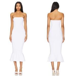 RETROFETE Tillee Rib Knit Strapless Bodycon Iridescent White Midi Dress Size L